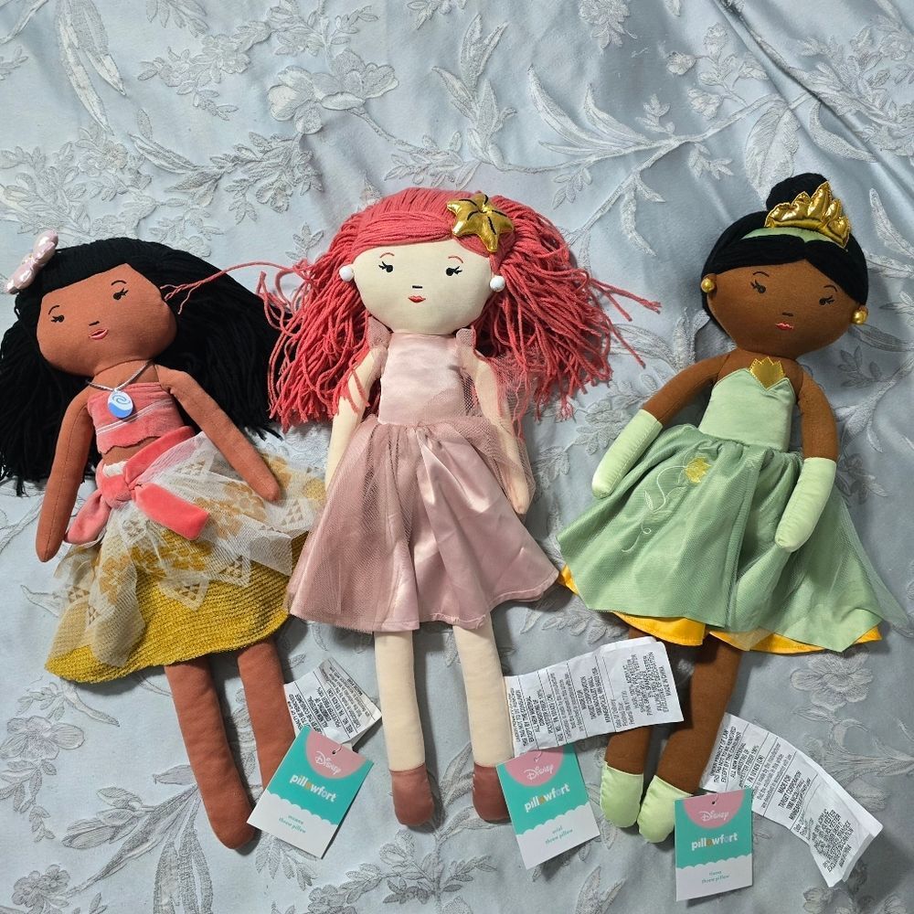 Bundle of 3 Princess Kids' Pillow Buddy Doll Disney Collection by Pillowfort NWT
